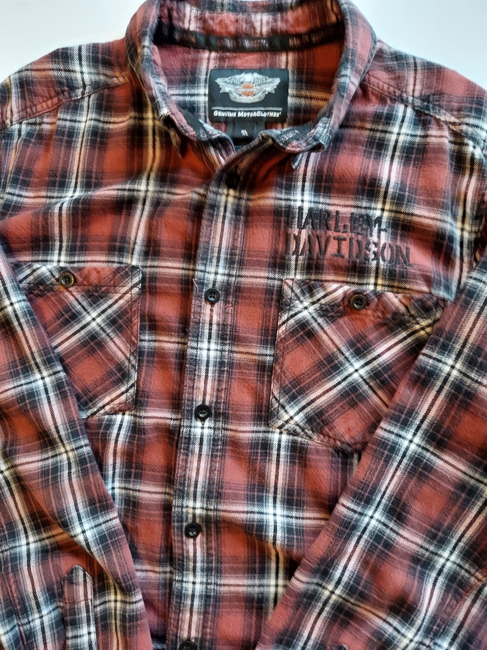 Harley-Davidson Red and Black Plaid Button-Down Shirt